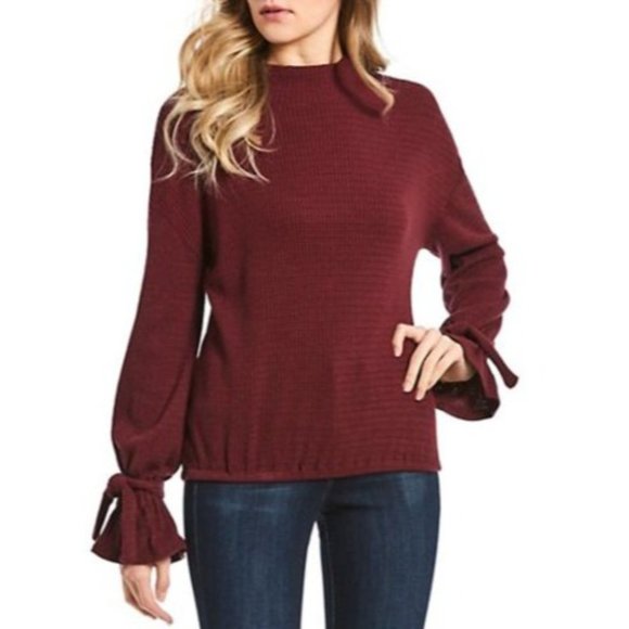 William Rast Womens Burgundy Red Elle Thermal Top Small Mock Neck Soft NEW - Picture 1 of 3